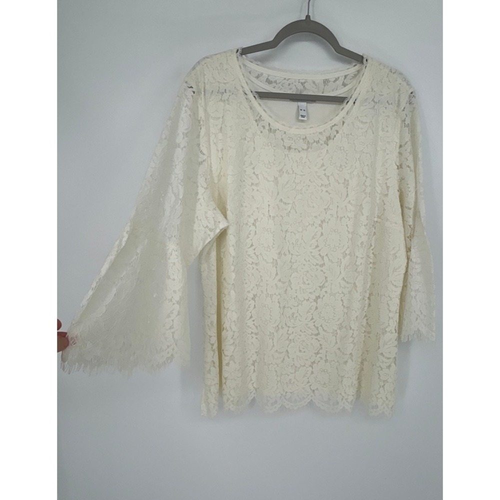 Isaac Mizrahi Live Ivory Floral Lace Top XL Coquette Romantic Coastal Grandma